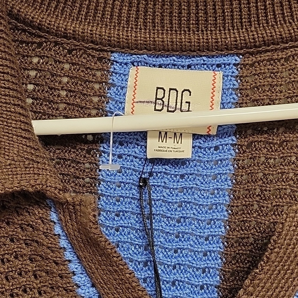 BDG V-Neck Sweater in Blue and Brown Stripes, Women's Med New Oversize - Picture 5 of 8